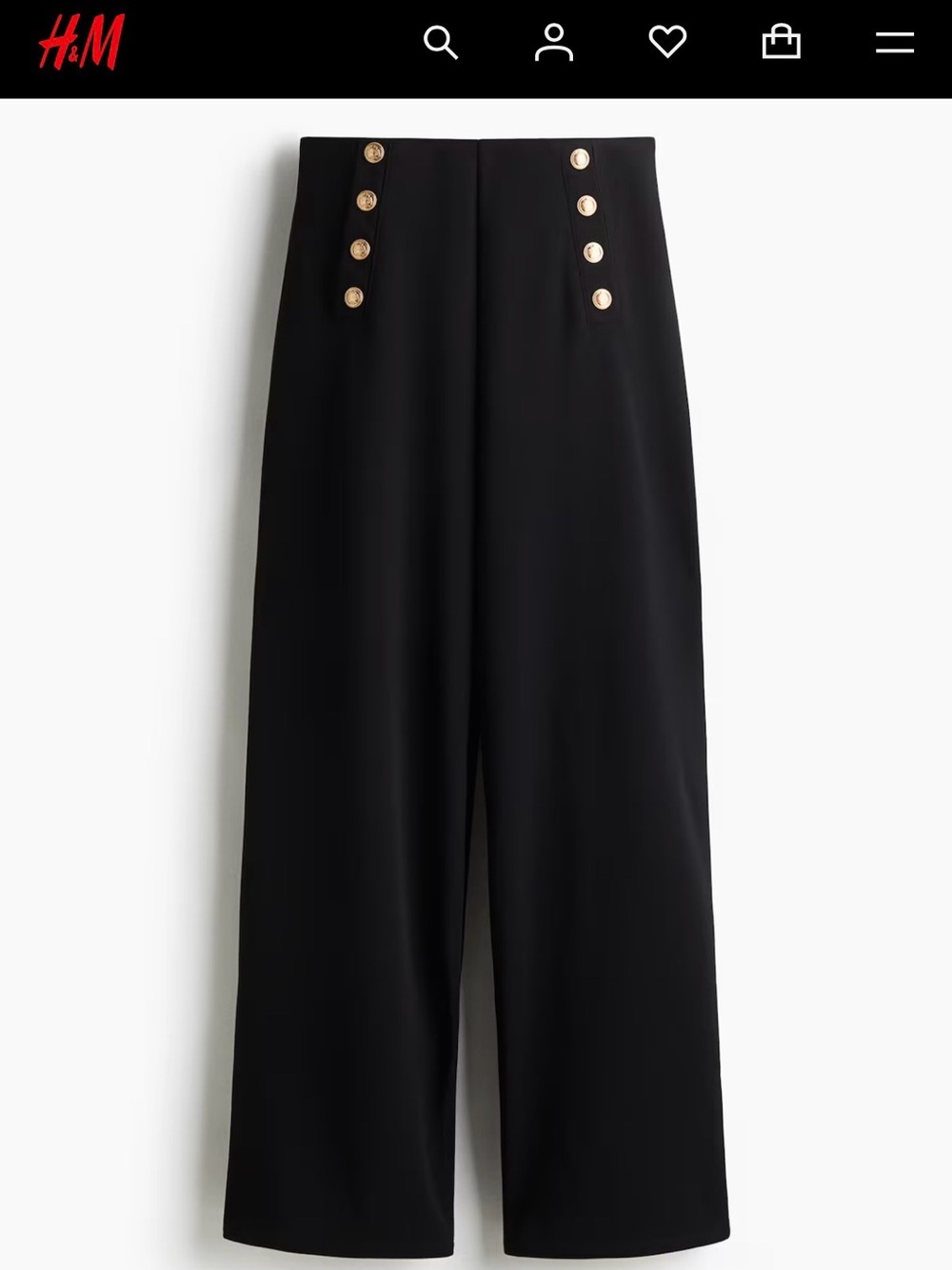 H&M Black High-Waist Wide-Leg Pants with Gold Buttons